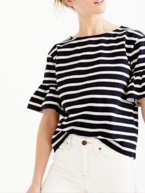 J. Crew Striped Ruffle Sleeve Top Shirt Size XL NEW NWT